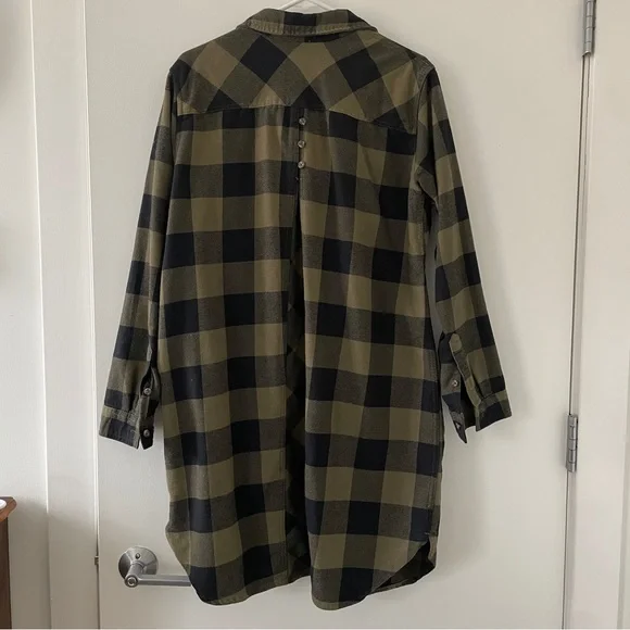 Duluth Trading Folklore Flannel Duster Shirt Jacket PLAID Green Black - Picture 7 of 10